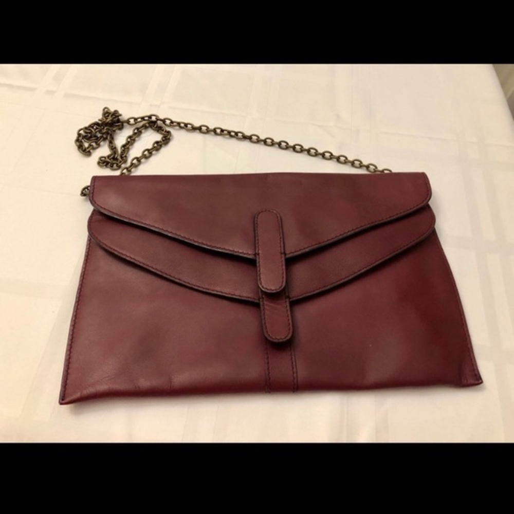 Club Monaco leather metalic chain burgund brown clutch